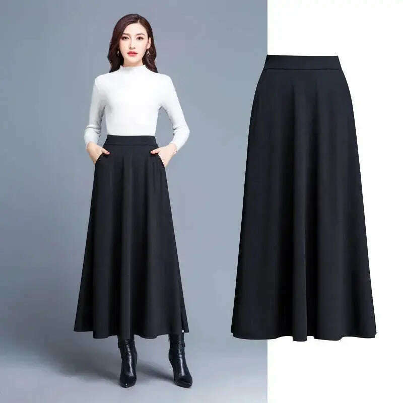 Autumn & Winter Woolen A-Line Skirt – High Waist, Big Hem - D&M Boutique