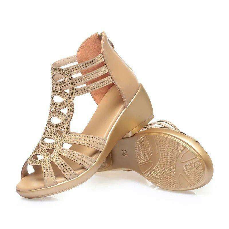 Soft Leather Roman Sandals - Chunky Heel Wedge Shoes