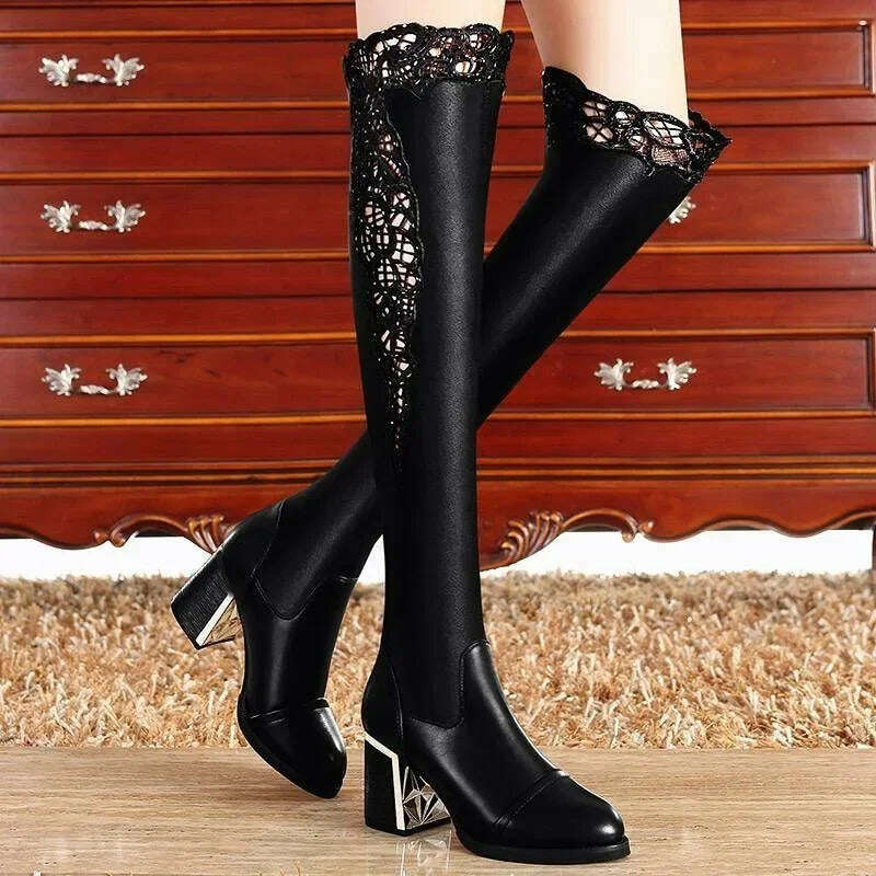 Women Embroidered Lace Knee Boots