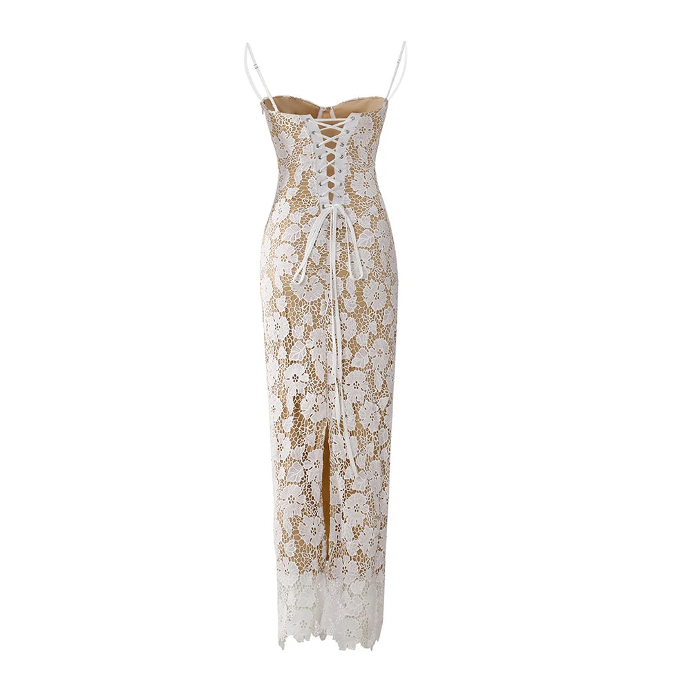 Suninheart Winter Women's Evening Dress Elegant 2025 Lace Up Long Maxi Dresses For Special Occasions White Prom Party Dress
