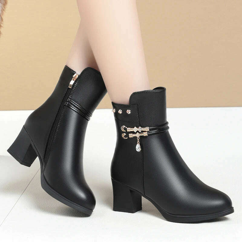ZLMIAO SHZHANG Women’s Soft Leather Ankle Boots