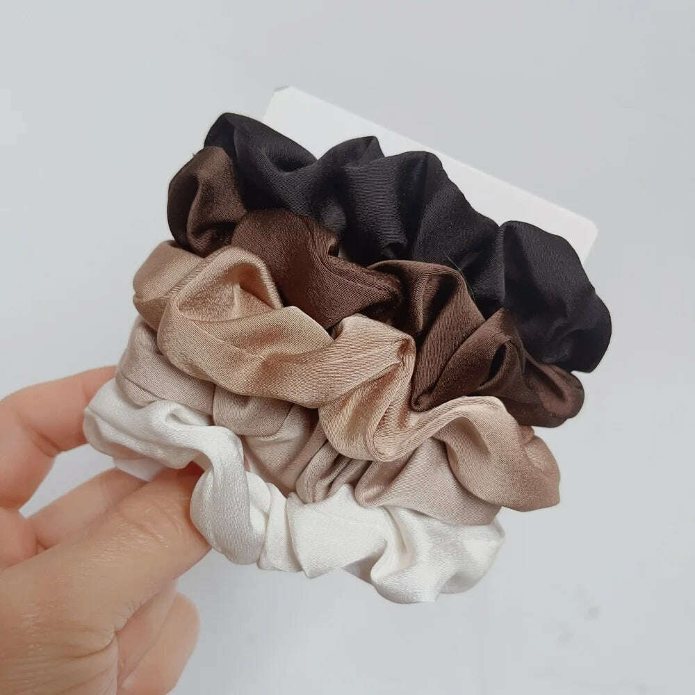 3/4/5 PCS Satin Pleated Scrunchies Elastic Hair Bands