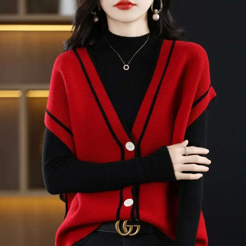 V-Neck Button-Down Sleeveless Cardigan – Cozy Knit Sweater for Autumn/Winter - D&M Boutique