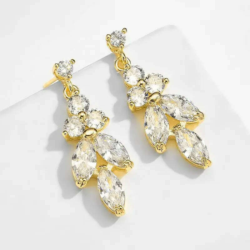 RAKOL Luxury Necklace Earring Set For Women AAA+ Zircon New Flower Leaf Fashion Bridal Wedding Party Charm Jewelry Set