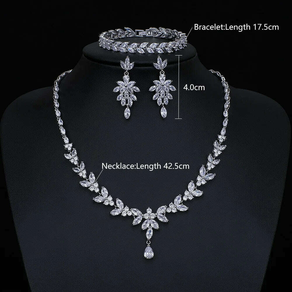 Ekopdee Luxury Brilliant Cubic Zirconia Necklace Set Earrings Rings Women CZ Light Drop Bridal Wedding Jewelry Sets 2022 New
