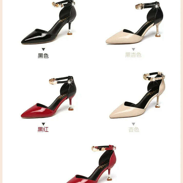 2024 Zapatos De Mujer Women Fashion Sweet Pointed Toe Buckles Strap Stiletto Heels Lady Cool Red Party Heel Shoes White Heels