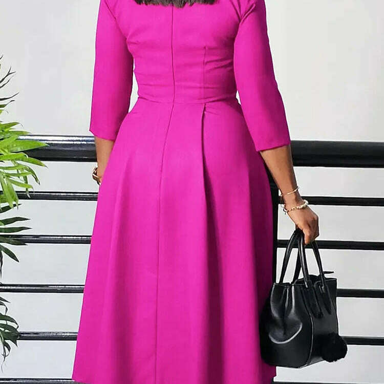 FairyShely 2025 Plus-Size A-Line V-Neck Long Sleeve Dress