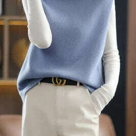 High Neck Cashmere Vest – 100% Wool, Loose, Sleeveless Pullover - D&M Boutique