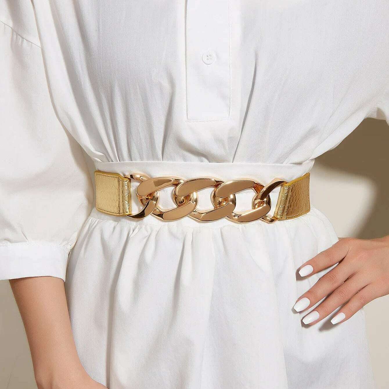 Fashion Elastic Gold Chain Belt – Women’s Decorative Waist Strap
