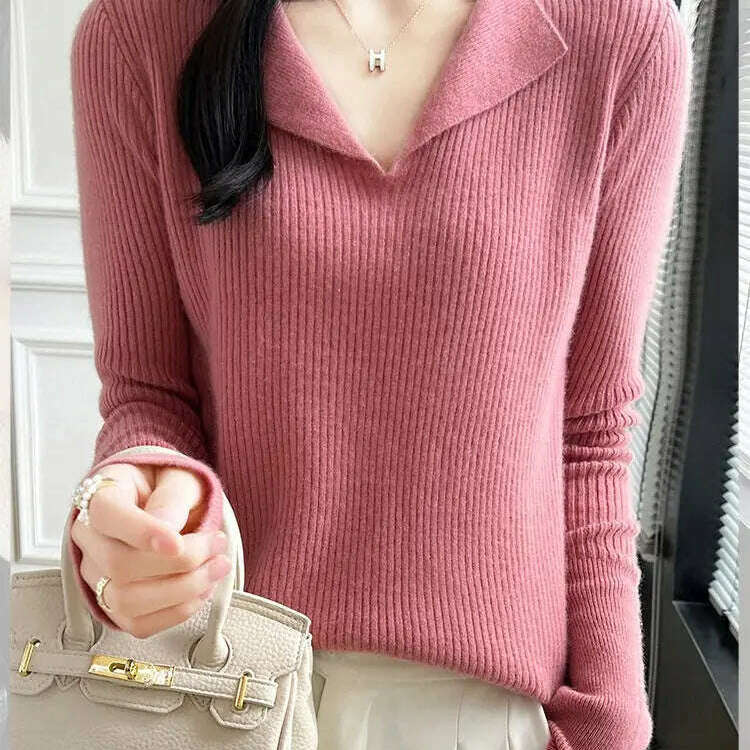 European Cargo Wool Sweater: Slim Knit, V-Lapel, Autumn/Winter Top - D&M Boutique