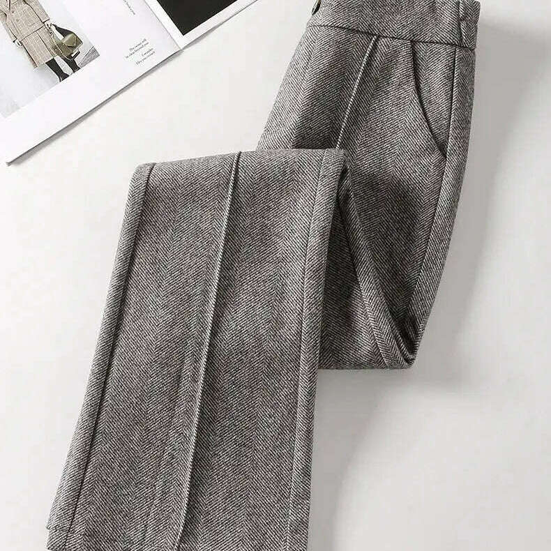 Herringbone Wool Flare Pants – Warm, Elastic Waist, Black - D&M Boutique
