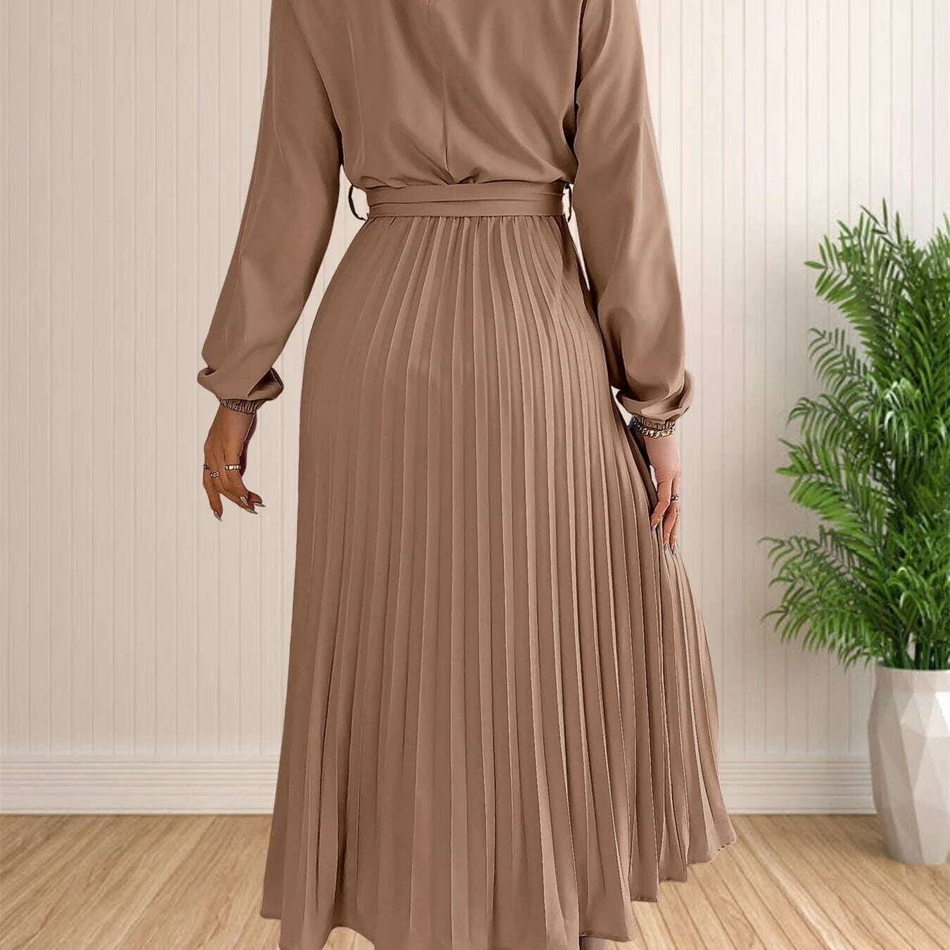 Elegant Pleated Lace-Up Long Sleeve A-Line Sundress