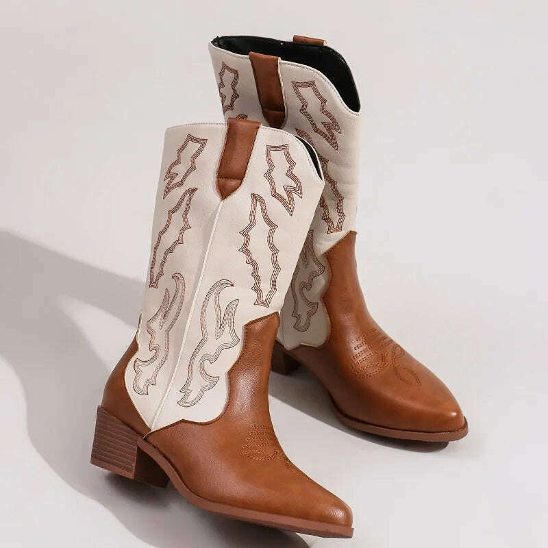 Women's Embroidered Slip-On Mid-Calf Boots