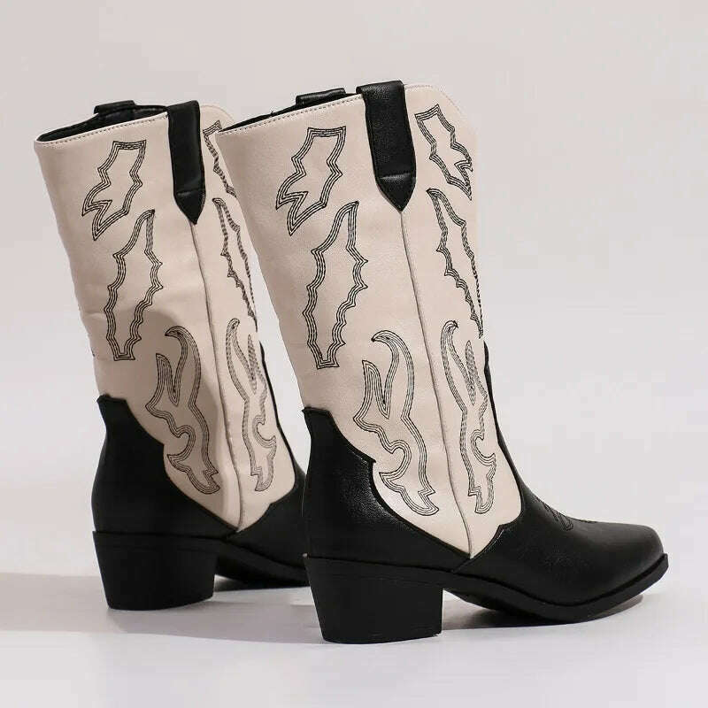 Women's Embroidered Slip-On Mid-Calf Boots