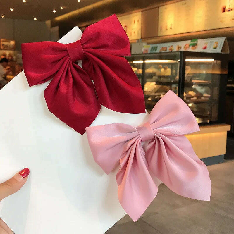 Solid Color Satin Bowknot Hair Clips