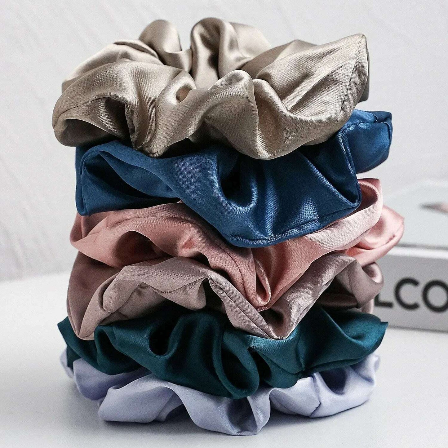 6-Piece Women's Pure Color Satin Large Scrunchie Set