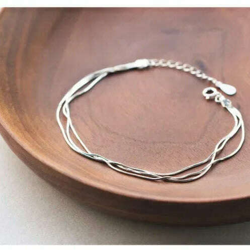 Simple Layered 925 Sterling Silver Bracelets for Women