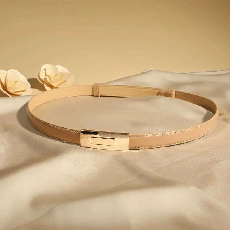 High-Quality Genuine Leather Women’s Belt with Golden Lock Buckle