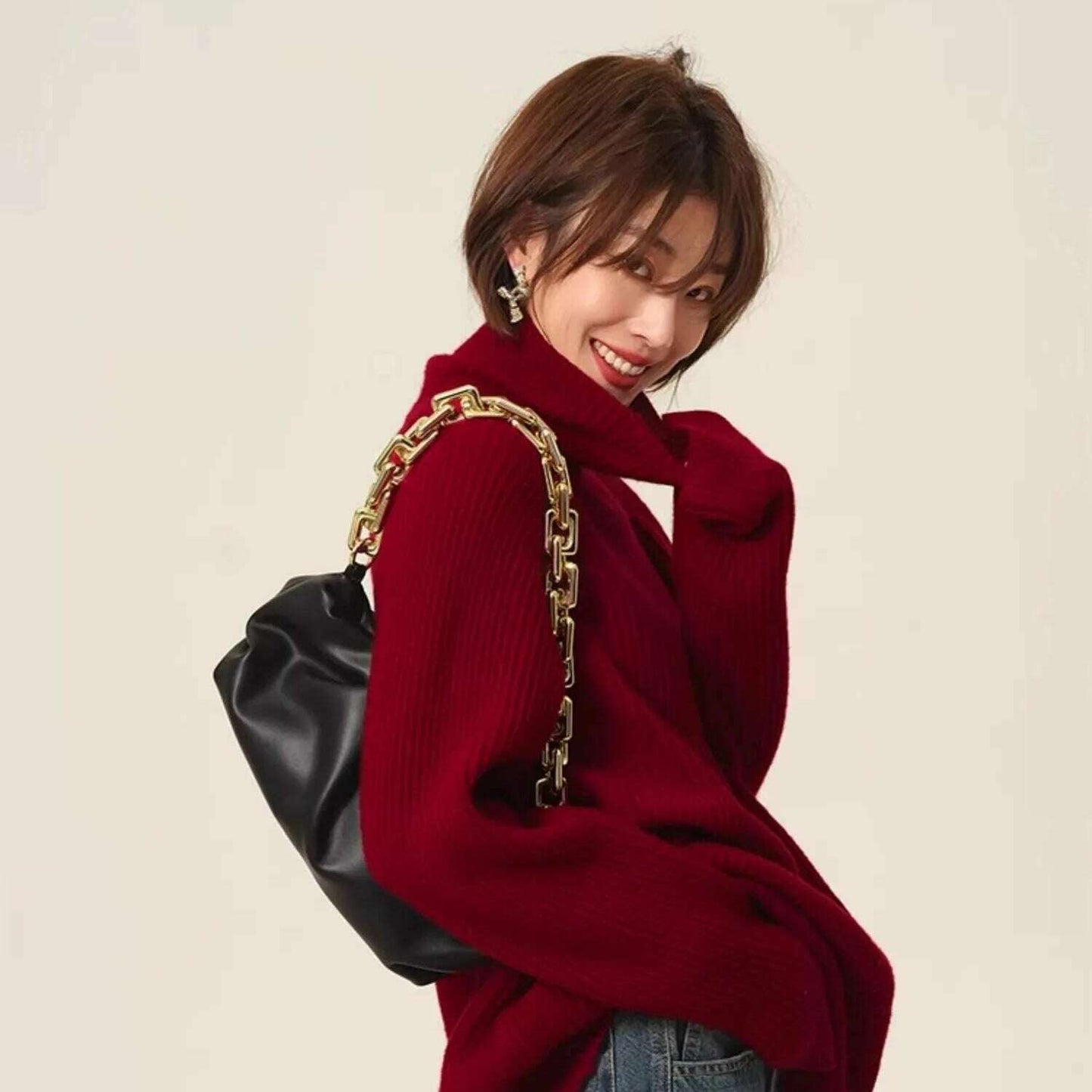 100% Cashmere Turtleneck Sweater – Loose Long Sleeve - D&M Boutique