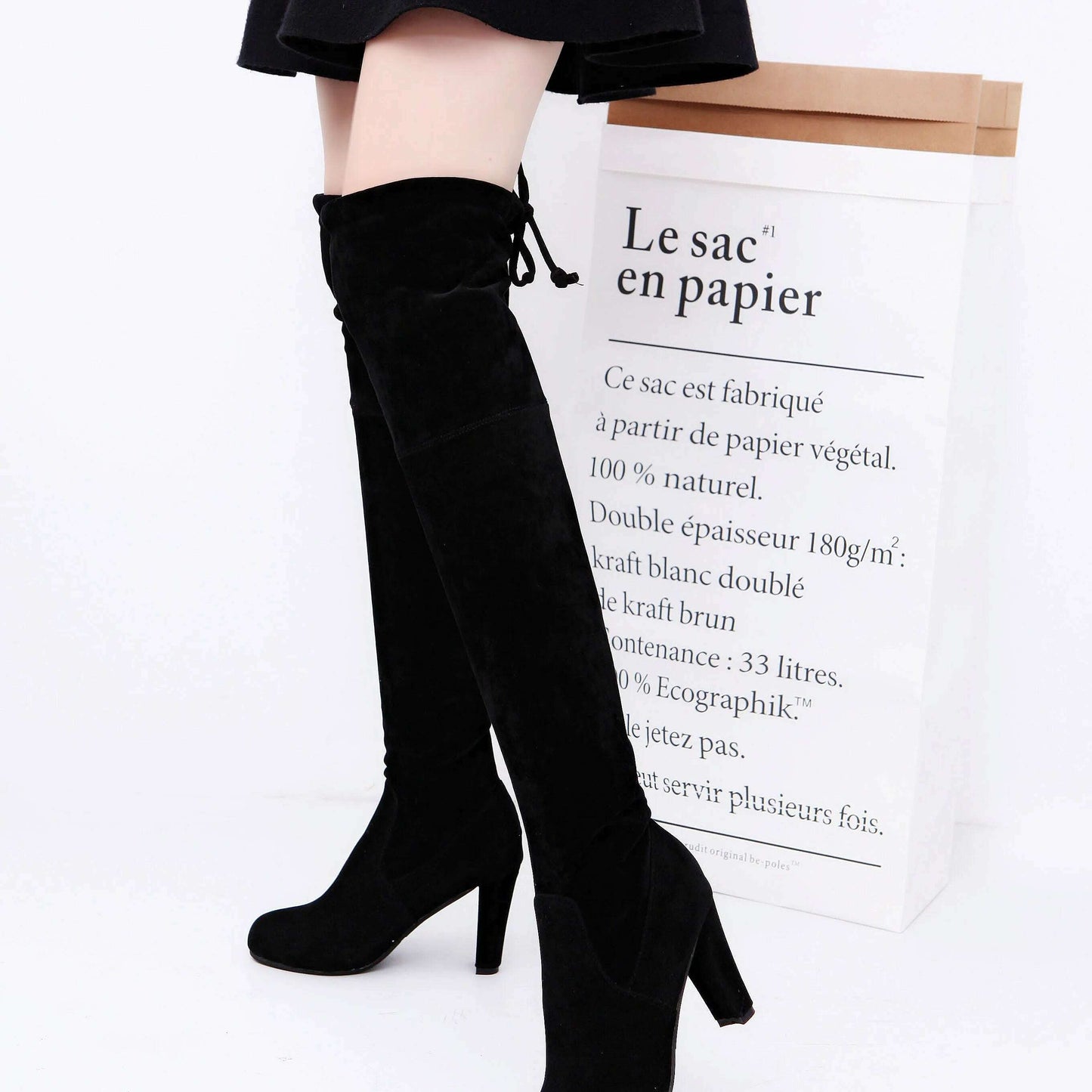 LINLING Faux Suede Over-the-Knee Lace-Up Boots