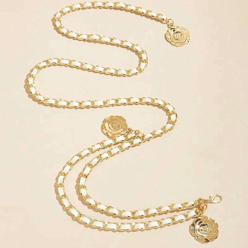 Fashion Metal Chain Belt for Women with Flower Pendant