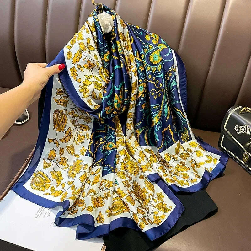 2023 Autumn Winter New Imitated Silk Scarf Women 180*90cm Outdoor Large Size Soft Silky Scarf Beach Long Luxury Scarf Lady Hijab