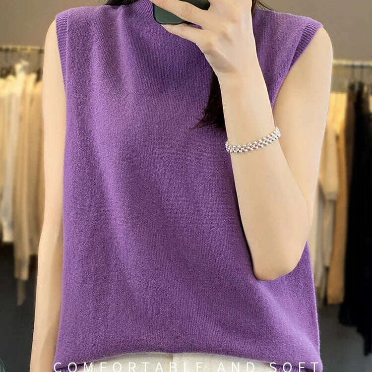 2024 Women's Cashmere Sleeveless Top – 100% Merino Wool, Office Chic - D&M Boutique
