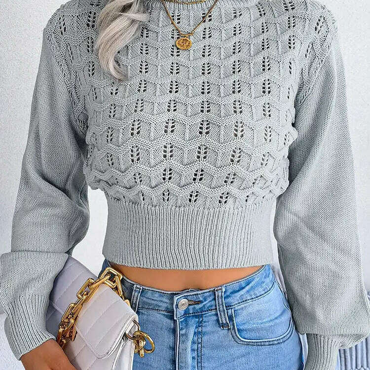 Autumn/Winter Sweater: Knitted, Hollow Crop Top - D&M Boutique