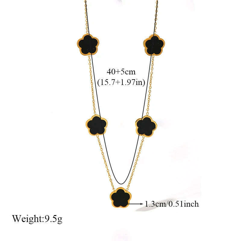 EILIECK 316L Stainless Steel Black Five Leaf Clover Pendant Necklace For Women Fashion New Party Gift Neck Chain Jewelry Collar