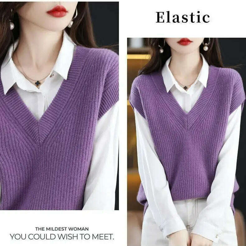 Knitted Vest Jacket – V-Neck, Sleeveless, Wool Blended Top