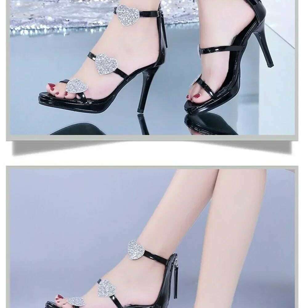 Elegant Glitter High Heel Sandals - Star & Heart Pattern