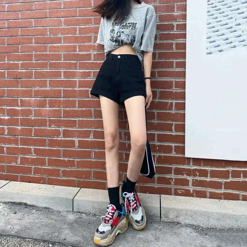 New Women's High Waist Button Denim Shorts – Loose Fit - D&M Boutique