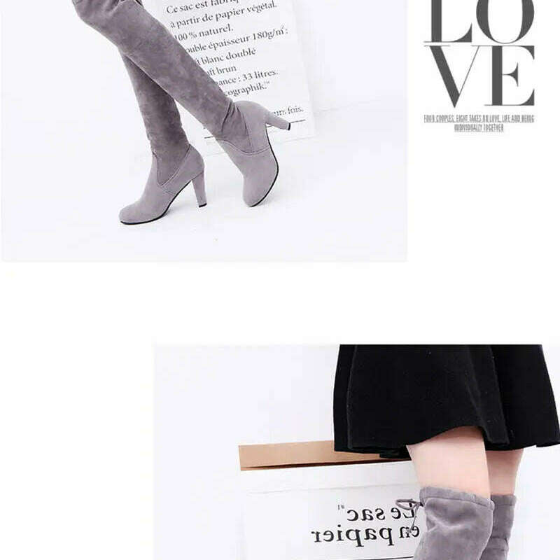 LINLING Faux Suede Over-the-Knee Lace-Up Boots