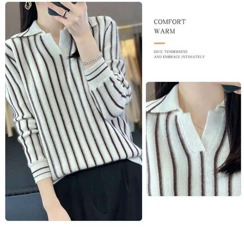 Merino Wool Sweater: Striped, Polo Neck, Autumn/Winter - D&M Boutique
