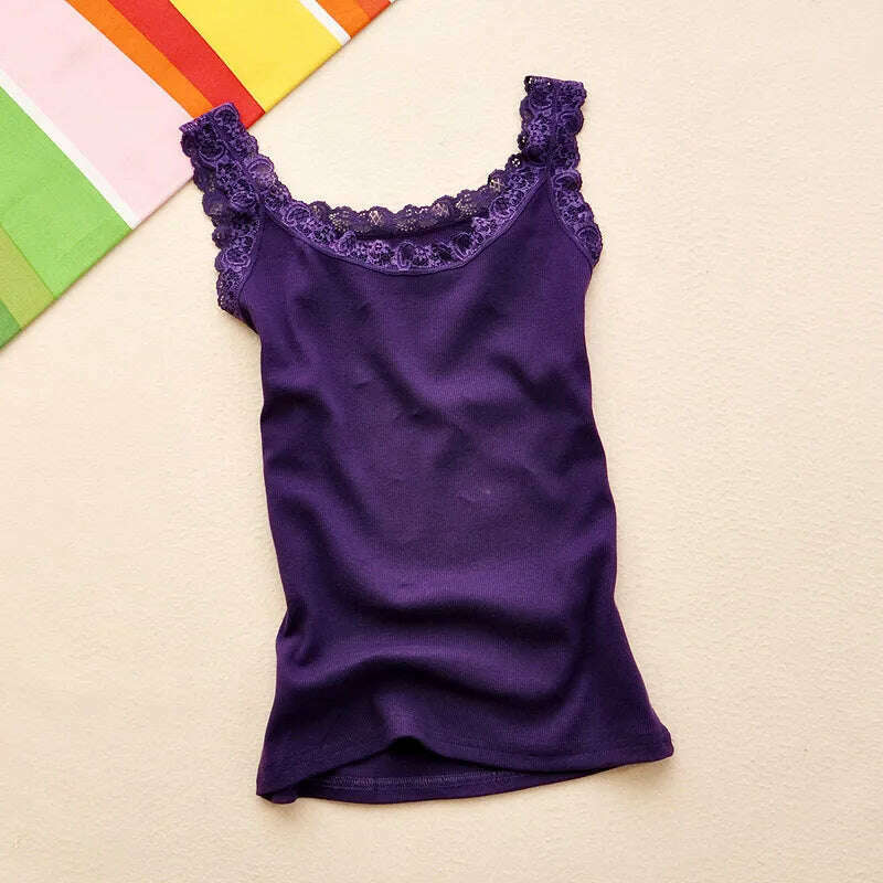 Lace Patchwork Tank Top – Sleeveless, Bodycon Fit - D&M Boutique