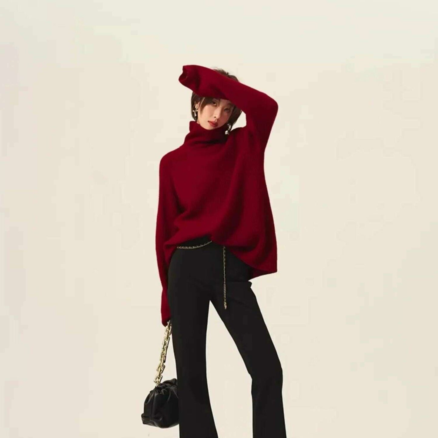 100% Cashmere Turtleneck Sweater – Loose Long Sleeve - D&M Boutique