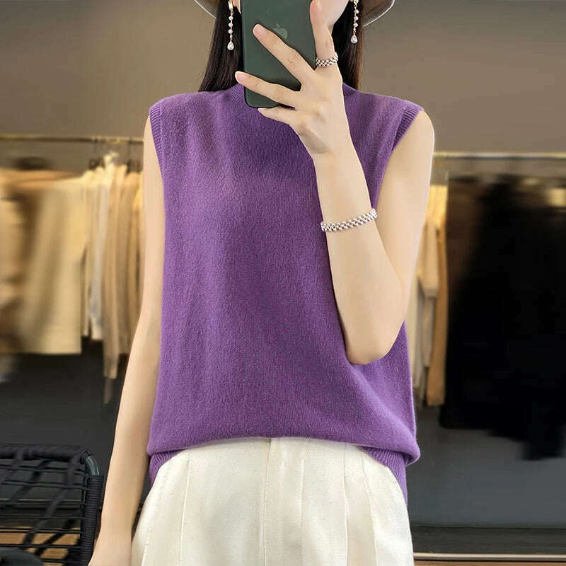 2024 Women's Cashmere Sleeveless Top – 100% Merino Wool, Office Chic - D&M Boutique
