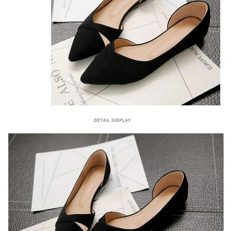 Suede flats, pointed toe, pure color, pink or black.