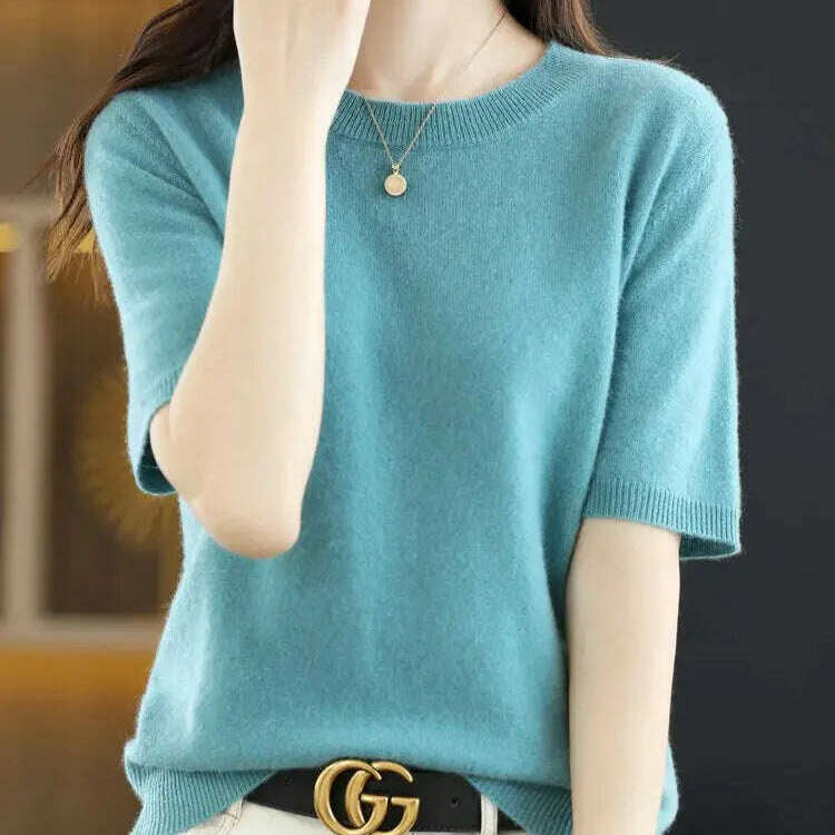 New Short-Sleeved Knit T-Shirt Women O-Neck Pullover Top - D&M Boutique