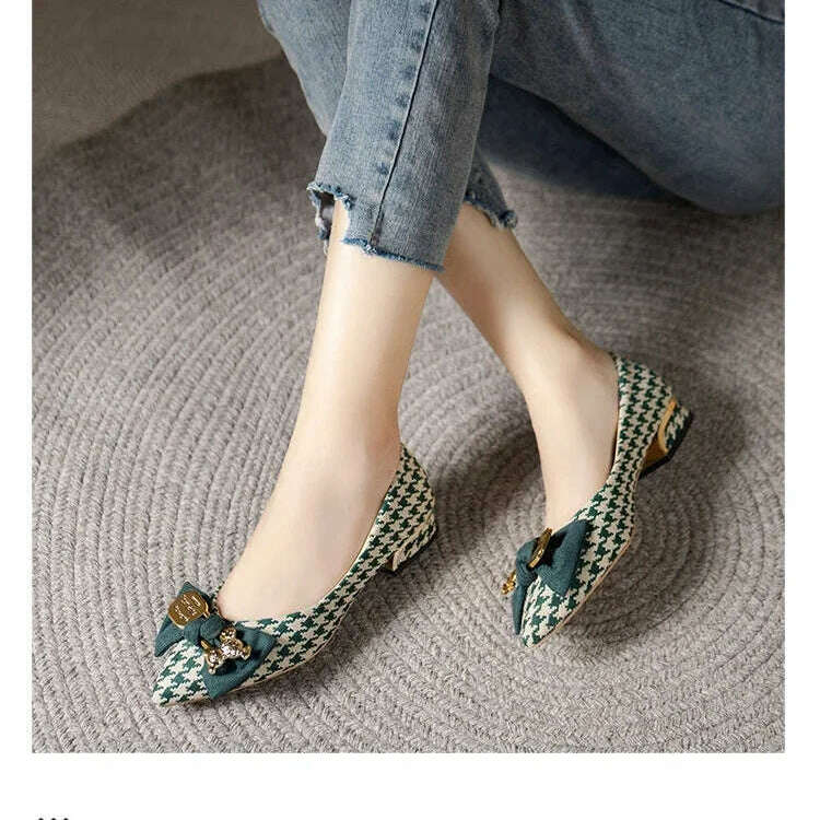 2024 Slip-On Flats - Pointed Toe, Houndstooth & Butterfly Knot