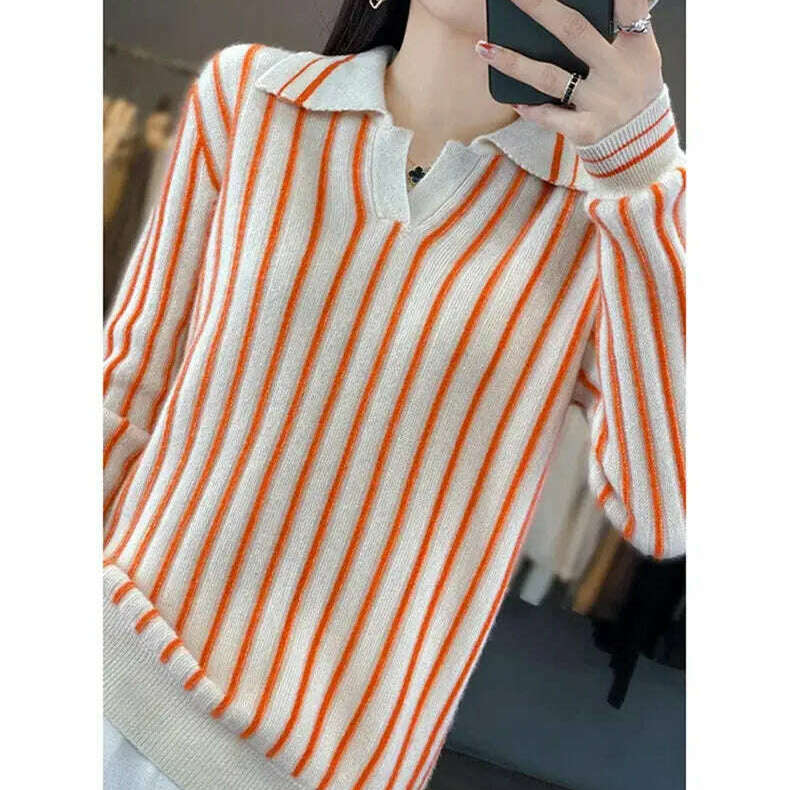 Merino Wool Sweater: Striped, Polo Neck, Autumn/Winter - D&M Boutique
