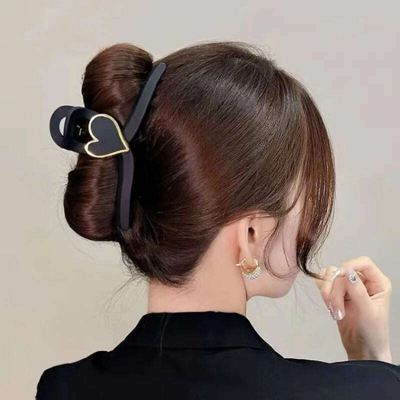 13cm Black Frosted Shark Hair Claw Clip with Pearl Detail