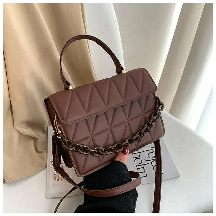 Plaid Square Crossbody Bag with Chain - Stylish & Compact