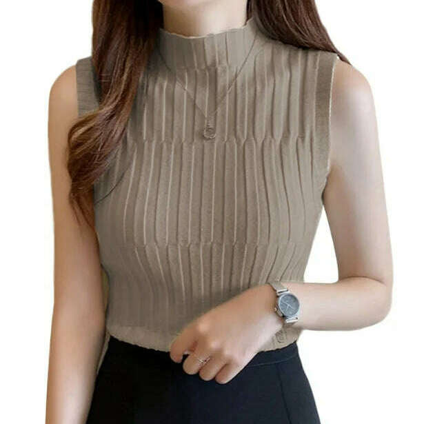 Mock Neck Sleeveless Top – Slim Knit, Summer-Autumn - D&M Boutique