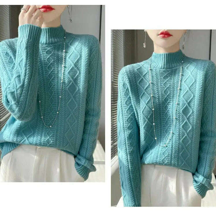 DjzDsm Turtleneck Sweater: 100% Merino Wool, Check Knit - D&M Boutique