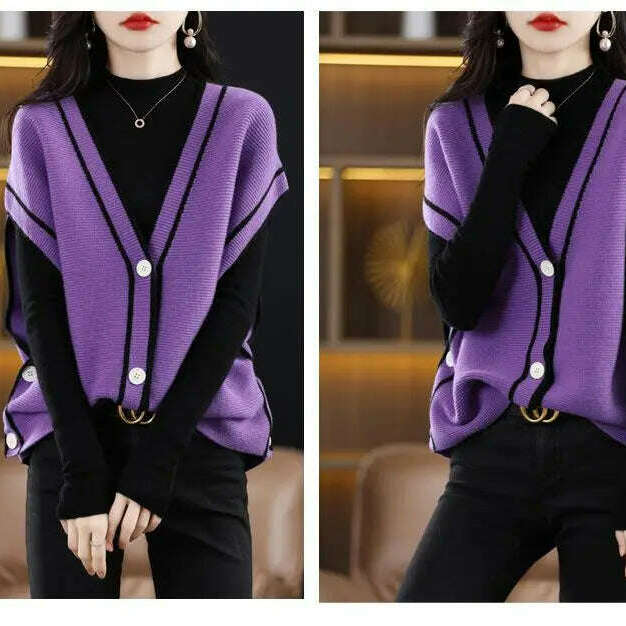V-Neck Button-Down Sleeveless Cardigan – Cozy Knit Sweater for Autumn/Winter - D&M Boutique
