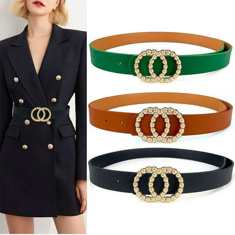 Green PU Leather Women's Fashion Belt