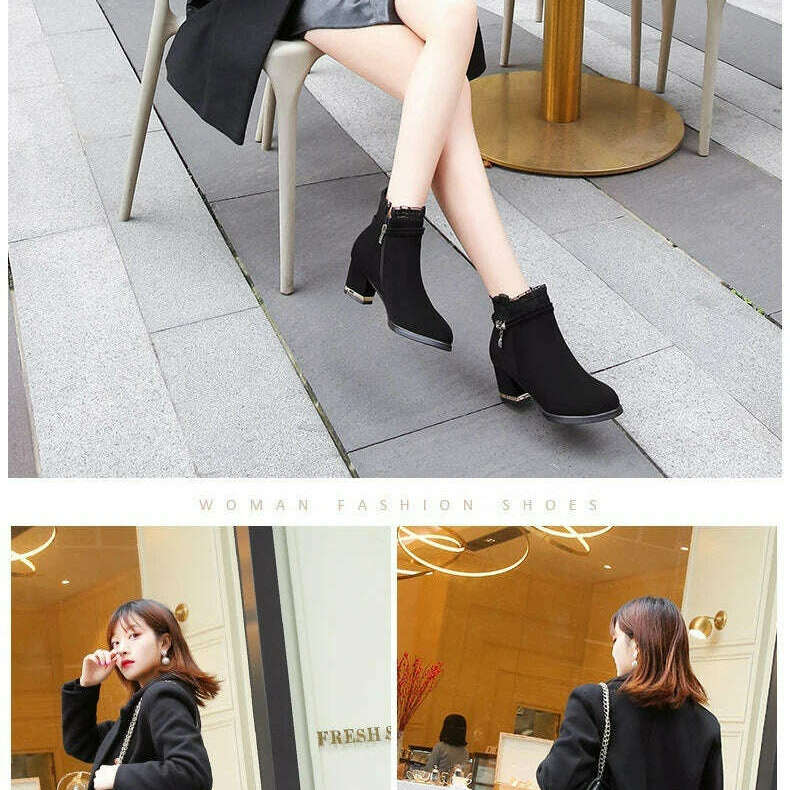 Autumn Fur Ankle Boots - High Heel & Rhinestone Detail