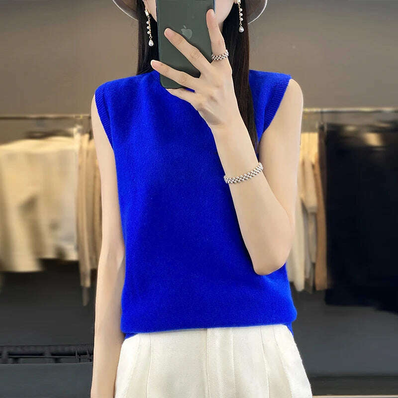 2024 Women's Cashmere Sleeveless Top – 100% Merino Wool, Office Chic - D&M Boutique