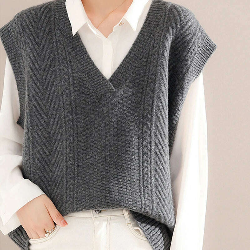 Korean Knitted Sweater Vest – V-Neck, Sleeveless, Loose Pullover - D&M Boutique